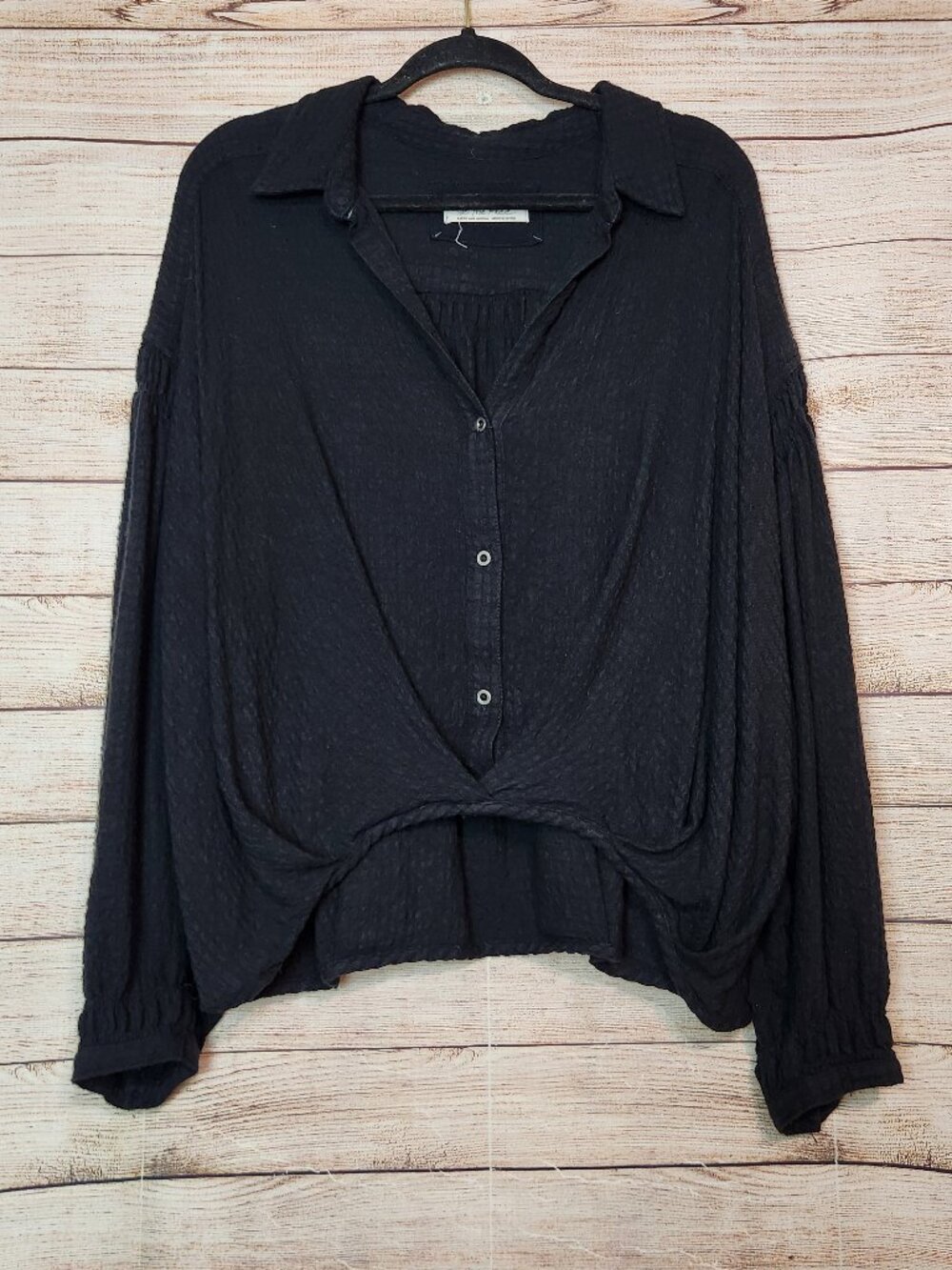 We the Free People Hidden Valley Button-Up Black Sweater Shirt Women's Large